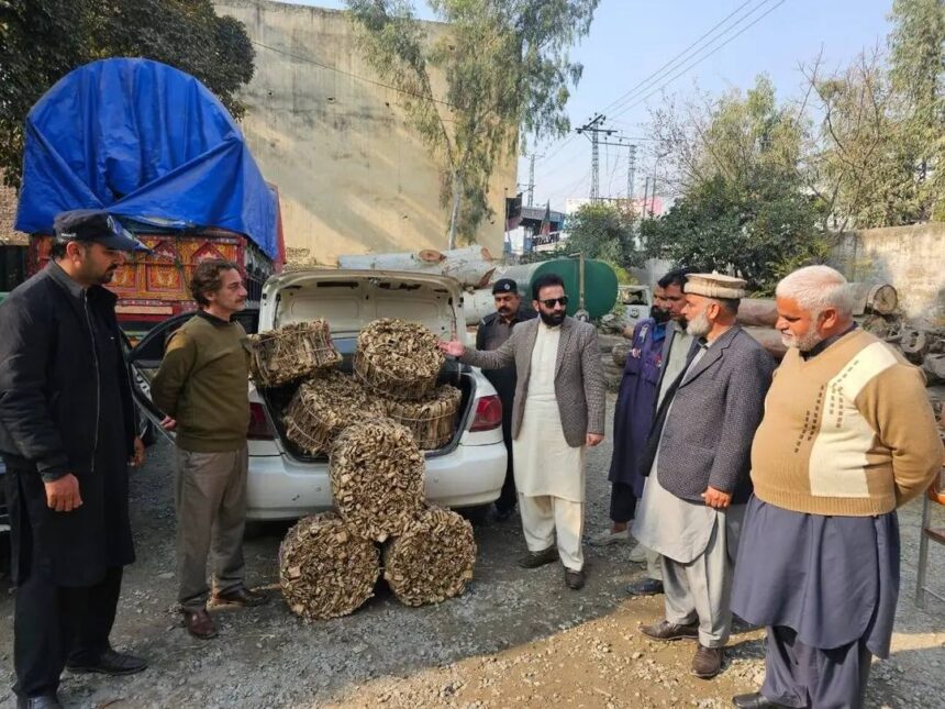 اخروٹ کی چھال - موٹر وے کے قریب اخروٹ کی چھال سے لدی گاڑی ضبط