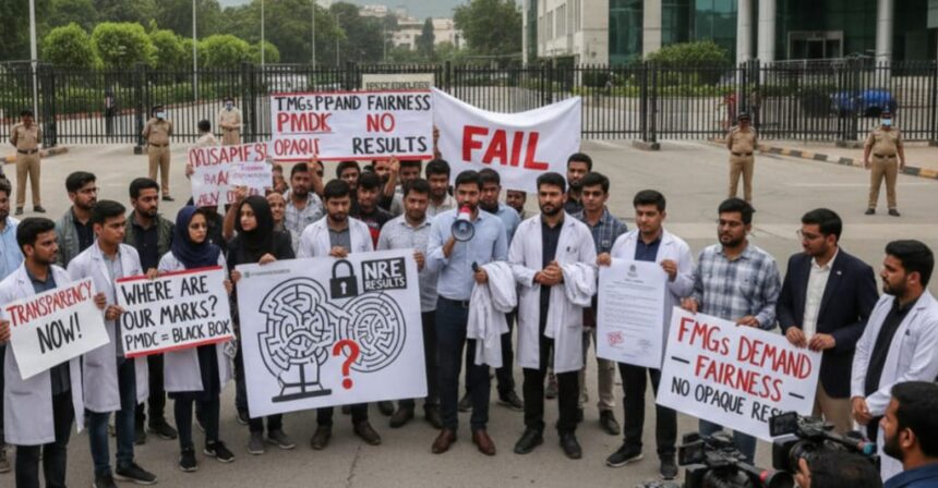 نتائج کی شفافیت - غیرملکی میڈیکل گریجویٹس کا پی ایم ڈی سی کے خلاف احتجاج